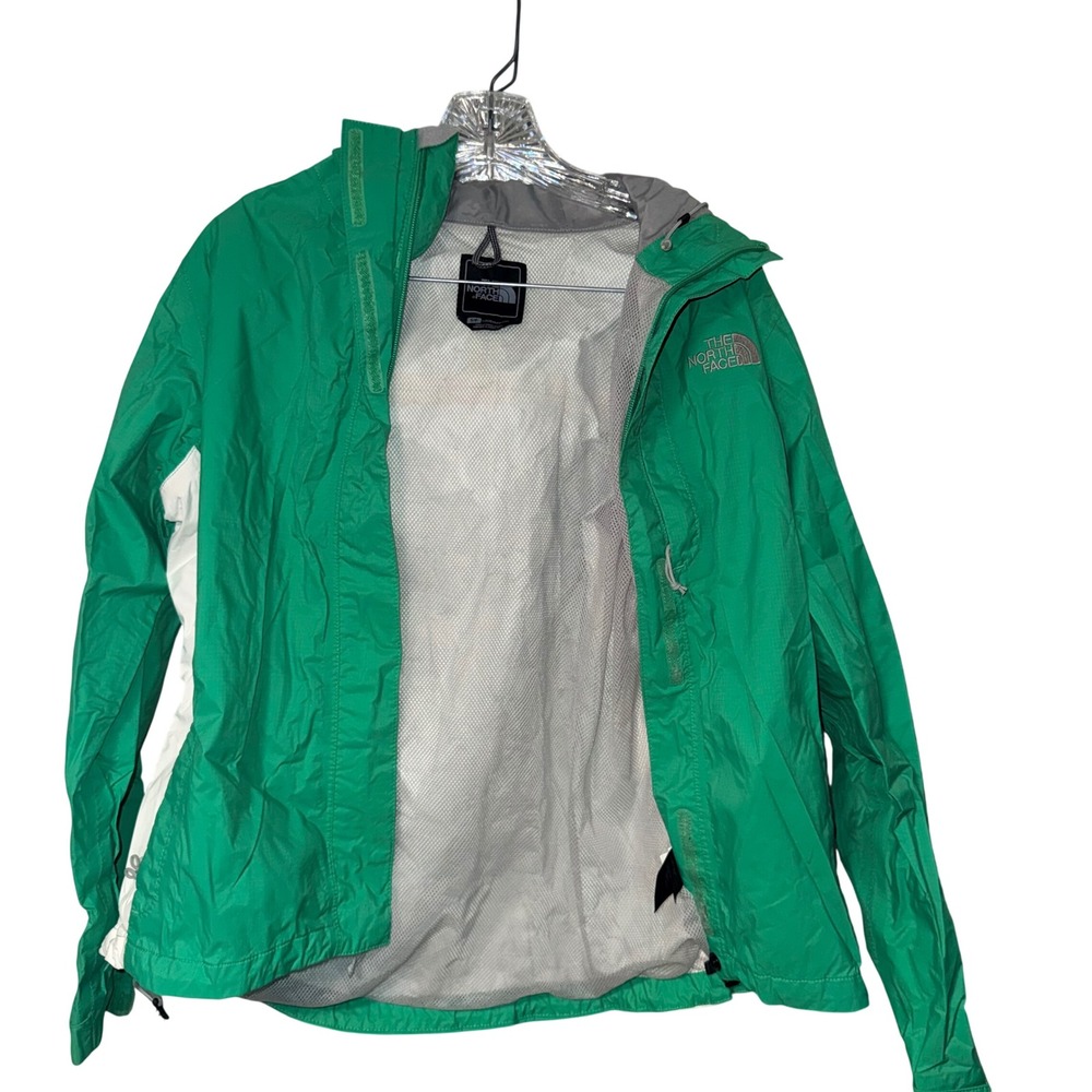 The North Face Rain Jacket Womens S Green White Nylon Windbreaker Hooded Shell